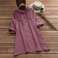 thumbnail image 2 of Lilgiuy Women's Spring And Autumn Cotton And Linen Hooded Long-Sleeved Top Shirt Coat Solid Color Button Mid-Length Coat(Purple,XXL) for 2022, 2 of 5
