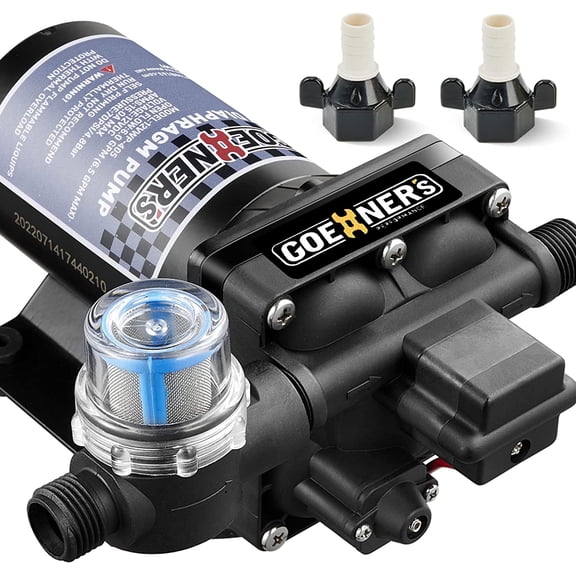 YIXUAN 12V RV Fresh Water Pump, 6GPM 70PSI Self-Priming Diaphragm Pump with Pressure Switch and Strainer, for RV, Marine, Yacht, Caravan