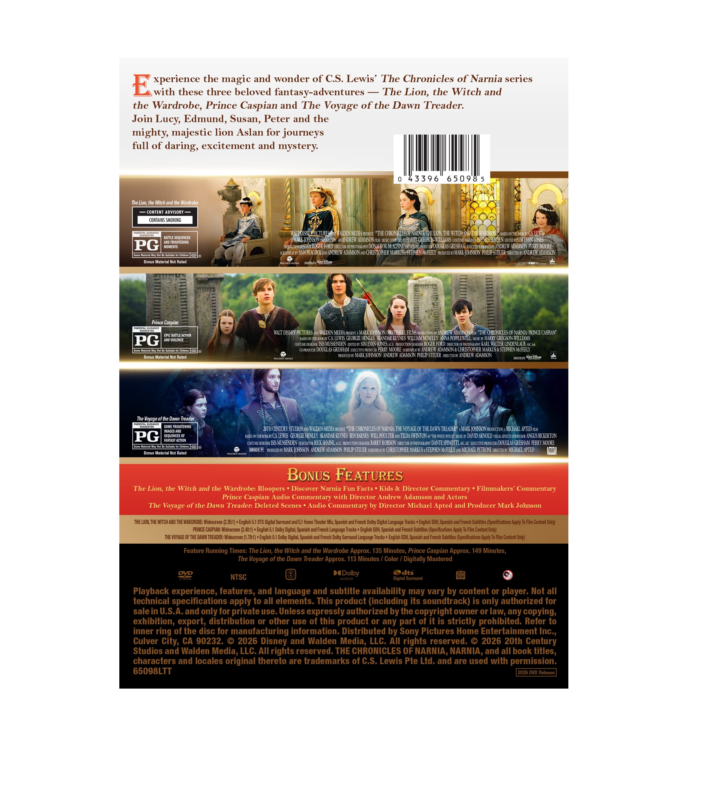 Narnia 1-3 Collection (Walmart Exclusive) (DVD) Disney, Adventure, Family, Fantasy