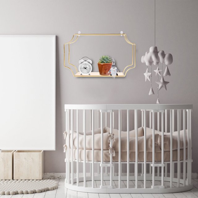 Greenadscape Estante Montado En Pared De Madera Y Hierro Para Organización De Objetos Pequeños Dorado