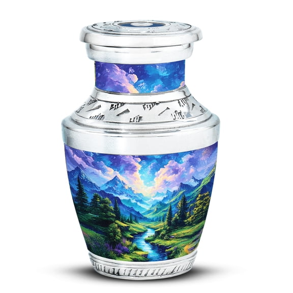 MUKTIVE Mountain Funeral Urns for Ashes Adult Male, Decorative Keepsake Memorial River Blue Urn for Couple, Mom Cremation Urns for Ashes, Unique Small Burial Urn, 3 Inch