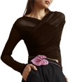 thumbnail image 3 of Blusas de Fiesta para Mujer, Modernas, con Escote en V, Larga, de Transparente y Fruncida. Marrón S, 3 of 7
