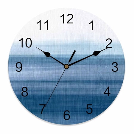 Wall Clock 10 Inch Haze Blue White Round Silent Decorative Wall Clocks Battery Operated for Living Room Bedroom Kitchen Classroom Decor, Abstract Modern Brush Stroke,Small