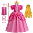 thumbnail image 2 of Vestido de Cosplay de princesa melocotón para niña, traje de juego de rol para fiesta de Halloween, trajes de actuación para escenario, ropa de Carnaval para niños Fivean unisex, 2 of 2