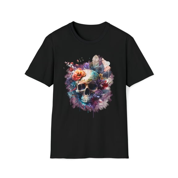 Watercolor Skull, Gildan Unisex Softstyle T-Shirt, Graphic Tee, S-3XL
