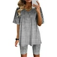 thumbnail image 1 of Ensemble d'Été 2 Pcs pour Femmes Mode Blouse Col en V Manches Courtes Hauts Shorts Ensemble Décontracté Ensemble d'Entraînement 2 Pcs pour Femmes en Solde, 1 of 4