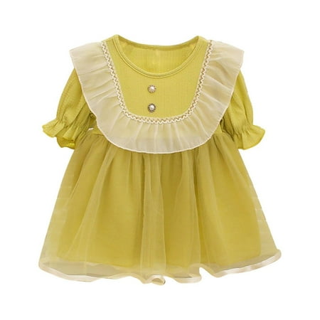 

Child Baby Girls Dress Solid Color Short Sleeve O-Neck Summer New Lovely Loose Fashion Mesh Princess Sundress Comfortable Cozy Dresses