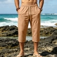 thumbnail image 4 of cfhntfmh Mens Capri Pants Wide Leg Loose Fit Elastic Waist Pants Lightweight Drawstring Beach Pants with Pockets (Yellow,X-Large), 4 of 7