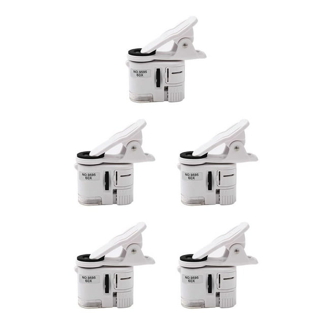 Wweixi 1/2/3/5 60X Mobile Phone Microscope Lens Clip-type Micro Camera Clip with LED Light white 5PCS