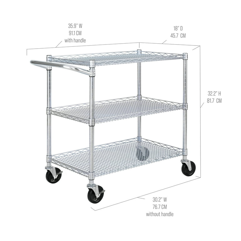 Seville Classics 3-Tier Commercial Utility Cart, UltraZinc