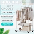 thumbnail image 2 of Heavy Duty Metal Garment Dual Rail Clothes Rolling Hanging Rack & Shelf Stand, 2 of 9