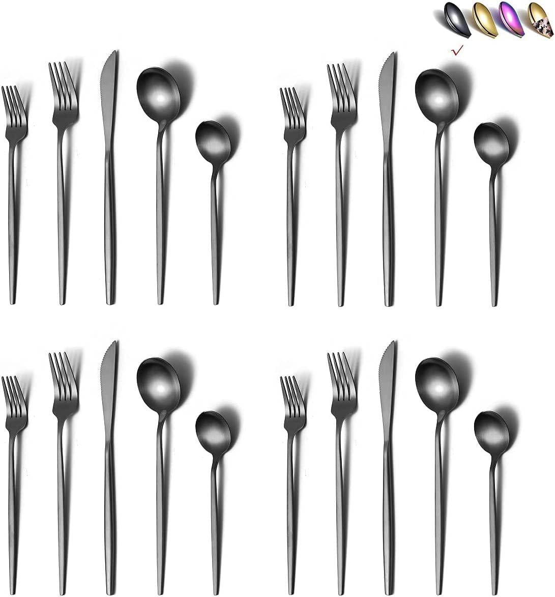 Matte Black Silverware Set 40 Pieces, Stainless Steel Flatware Set