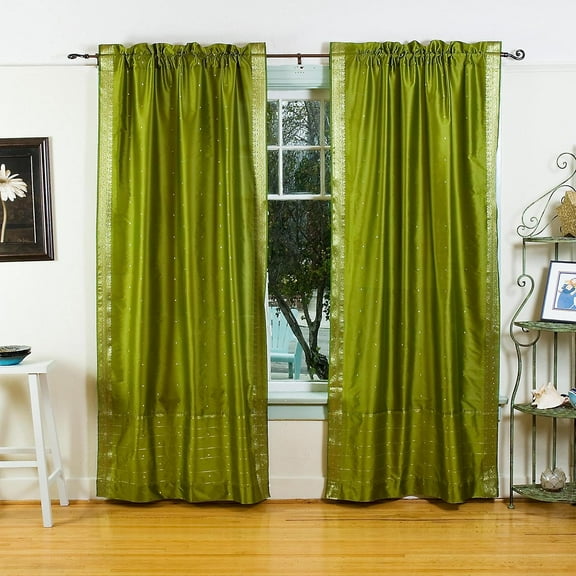 Olive Green Rod Pocket Sheer Sari Curtain / Drape / Panel -80W x 120L-Piece