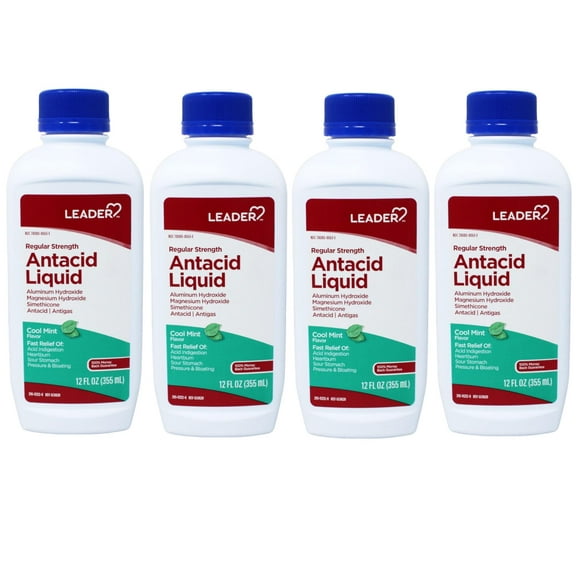 Leader Regular Strength Antacid Liquid, Cool Mint, 12 fl oz - 4 Pack