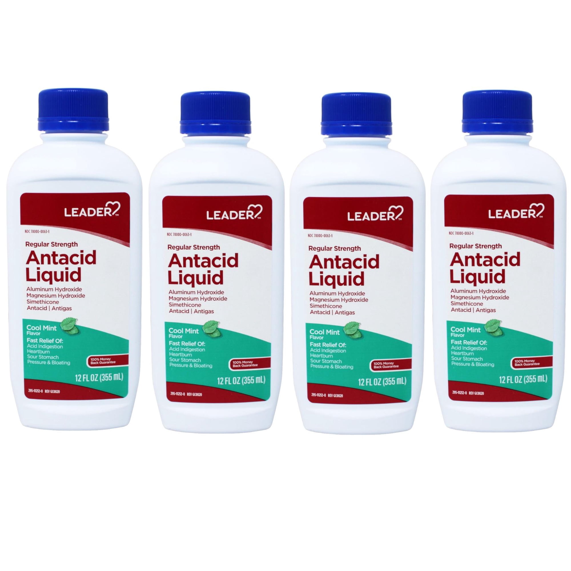 Leader Regular Strength Antacid Liquid, Cool Mint, 12 fl oz - 4 Pack