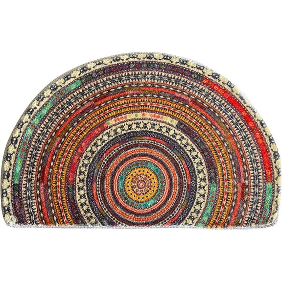 Apular Half Round Door Mat,Semi Circle Bathroom Floor Rug,Mandala Boho Bohemian Non-Slip Welcome Entrance Way Absorbent Bath Mat,Microfiber Tufted Indoor Rug for Kitchen Living Room 16x24 Inch