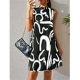 thumbnail image 3 of Mawalde Sleeveless Dress for Women Trendy Mock Neck Mini Dress Geometric Print Graphic Tank Dress Casual Loose Fit Sundress Black S, 3 of 7