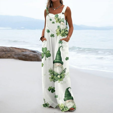 Casual Outfits for Women  Women Bodysuit  Women s Jumpsuits  Rompers & Overalls  Workout Jumpsuits for Women  Women s Jumpsuit Printed Casual Loose Retro Shoulder Straps Cotton And Linen  Light Green