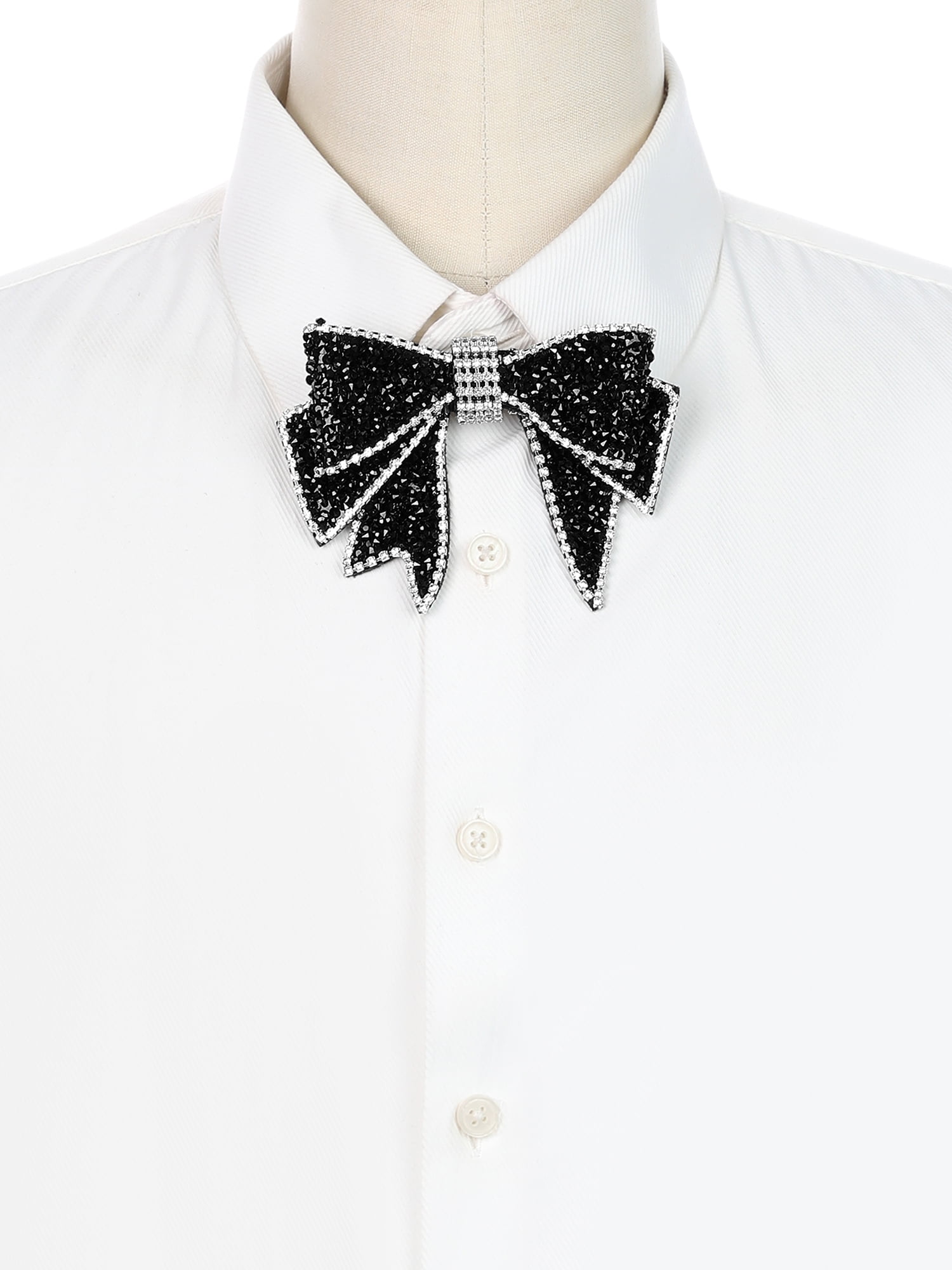 DARING DIVA Women's Elegant Shiny Rhinestones Bow Ties Black