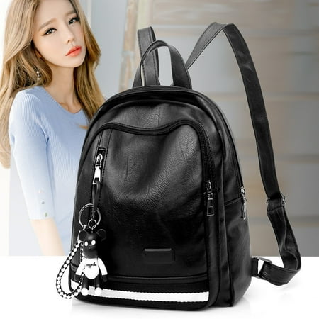 Black Leather Backpack - 2018 Lady Fashion Backpacks Black PU Leather School Bookbag Travel Shopping Double Shoulder Bag