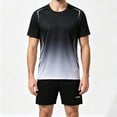 thumbnail image 5 of PIWHJQK Men Short Sleeve Shorts Athletic Tees Set Men's Colorblock Gradient Short Sleeve Shorts Casual Workout Set Men Outfit Sets, 5 of 6