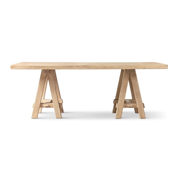 Hawthorne 84" Solid Reclaimed Elm Trestle 8-Person Dining Table Heritage Light Natural Brown