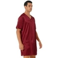 thumbnail image 3 of YEAHDOR Mens Satin Soft Nightgown Night Robes V Neck Short Sleeve Sleepwear Burgundy XXL, 3 of 7