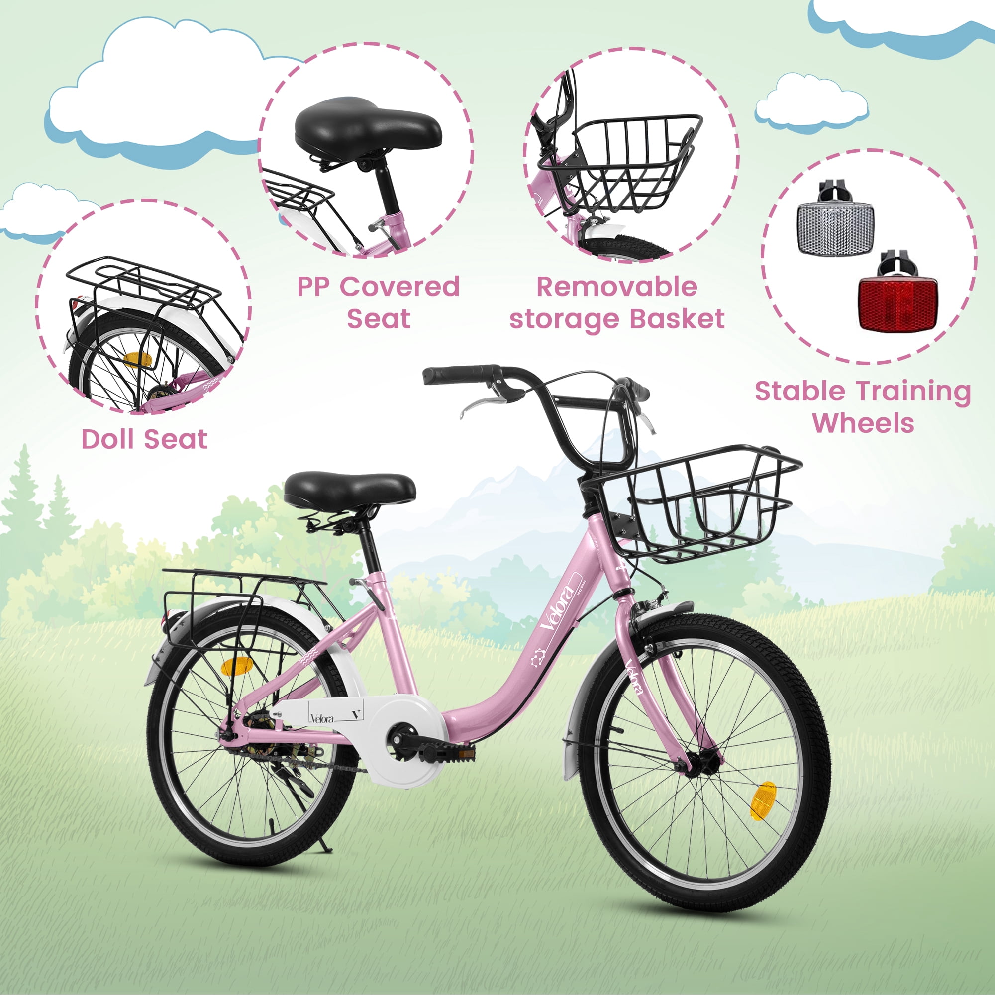 imerelez Kids Bike 20 Inch for Boys Girls Ages 6-12, Single-Speed with Dual V-Brake & Coaster Brakes, Lightweight Steel Frame, Multiple Colors (Pink/Green/Purple/White)