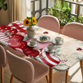 thumbnail image 3 of Red Pink Valentine's Day Table Cloths for 6 Foot Rectangle Tables, Love Heart Eucalyptus Leaves Retro Patio Waterproof Elastic Fitted Tablecloths, Washable Rectangular Table Cover for Camping, 3 of 8