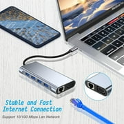 Duomigo 11-in-1 USB-C Hub Adapter with 4K HDTV, VGA, Type C PD, USB 3.0, RJ45 Ethernet, SD/TF Card Reader, 3.5mm Aux - Docking Station for MacBook Pro/Air