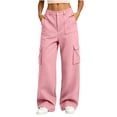 thumbnail image 3 of HomeDM Wide Leg Sweatpants for Women Baggy Casual Athletic Jogger Pink Lounge Pants for Running Workout Size 2XL, 3 of 7