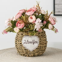 Flower Basket with Simulated Flowers, Canvas Material, Adjustable Stem, Long-Lasting Easy Care, Decor for Home Kitchen Wedding, Perfect Gift for Mother's Day Easter Valentine's Day