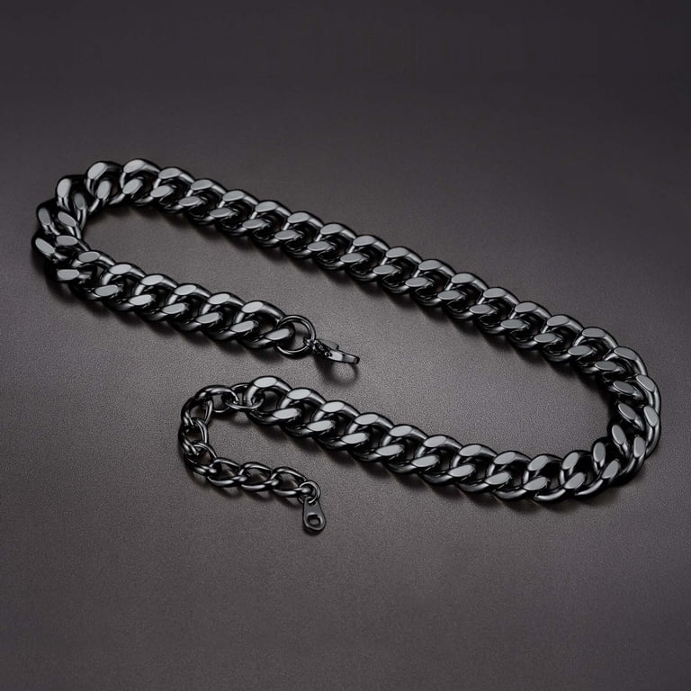ChainsProMax 12mm Thick Stainless Steel Black Chain, Good Link 14