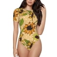 thumbnail image 2 of Uemuo Sunflowers Pattern Women's One Piece Short Sleeve Swimsuit Rash Guard Surfing Modest Quick-drying Swimsuit Beach Essentials-Medium, 2 of 9