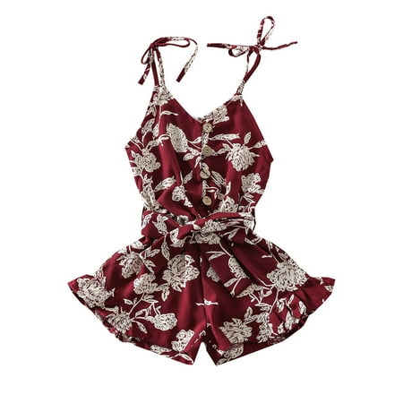 

EHTMSAK Newborn Infant Toddler Baby Kids Strap Clothes Romper for Girl Summer Cotton Button Sleeveless Jumpsuit Red 0-6Y 90