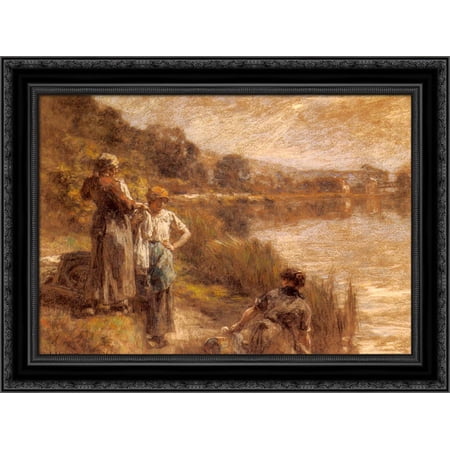 Laveuses Des Bords De La Marne 24x20 Black Ornate Wood Framed Canvas Art by L'Hermitte, Leon Augustin