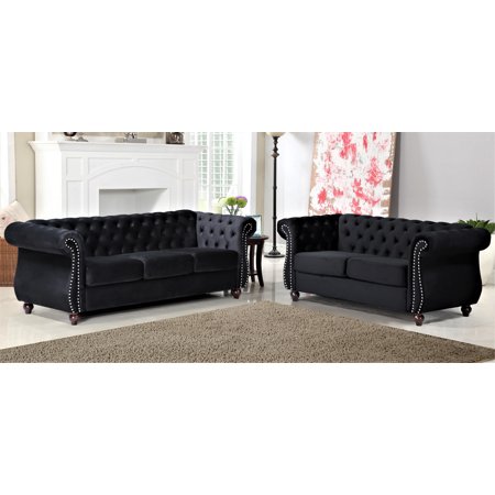 US PRIDE FURNITURE Uspridefurniture Fender 2Pcs Living Room Set Black Velvet