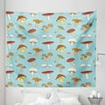 thumbnail image 1 of Fall Colors Tapestry, Continuous Different Types of Mushrooms Cartoonish Drawing Print, Fabric Wall Hanging Decor for Bedroom Living Room Dorm, 5 Sizes, Pale Blue and Multicolor, by Ambesonne, 1 of 1