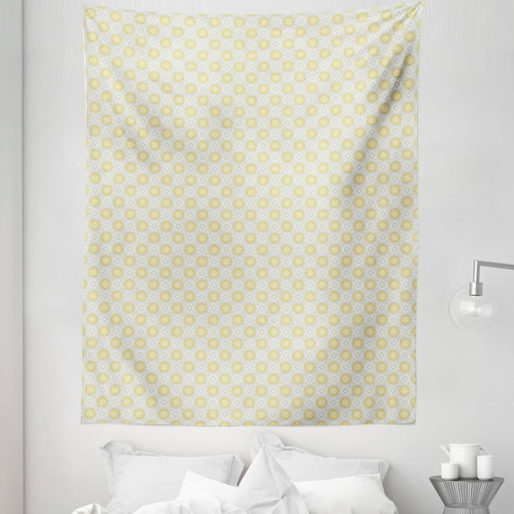 Ethnic Tapestry, Elaborated Ornamental Endless Pattern of Motifs, Fabric Wall Hanging Decor for Bedroom Living Room Dorm, 5 Sizes, Earth Yellow Pale Grey, by Ambesonne
