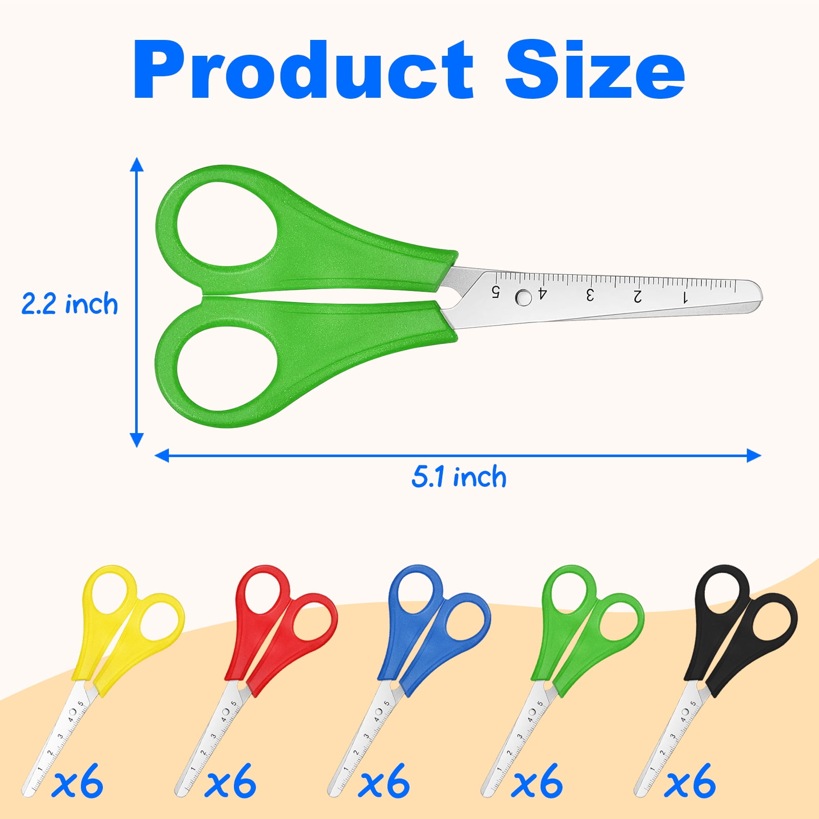 JILhome 30 Packs Blunt Tip Scissors Bulk, 5" All Purpose Scissors with Scale, Safety Scissors for Office, Home,  DIY, Cutting Paper, Craft , Multicolor