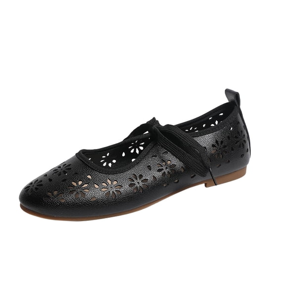 SuTry Women's Flat Shoes Round Toe Perforated Cut Out Slip On Breathable PU Leather Comfortable Lightweight Casual Office Daily Walking Flats(41)