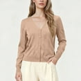thumbnail image 3 of Feancey Lightweight Cardigans for Women Button Down V Neck Shrugs Open Front Casual Cropped Cardigan Sweaters Solid Color Knit Shirt Beige XXL, 3 of 10