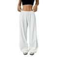 thumbnail image 2 of Women'S Drawstring Waist Straight Streetwear Wide Leg Sweatpants Casual Loose Baggy Long Summer Pants White M, 2 of 9