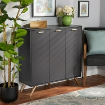Baxton Studio Kelson Modern and Contemporary Dark Grey and Gold Finished Wood 3-Door Shoe Cabinet