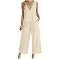 thumbnail image 2 of Baqcunre Women's Solid Loose Cotton And Linen Suit V Neck Vest Bottom With Pockets,XXL,Womens Sets 2 Piece Outfits,Outfits For Women,2 Piece Sets For Women,Womens Fashion,Womens Clothes,Beige, 2 of 6