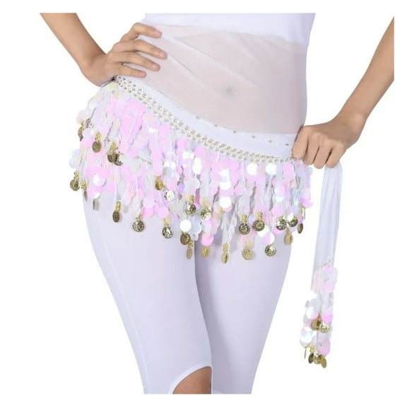 Women Belly Dance Hip Skirt Scarf Wrap Belt Glitter Sequins Tassel Hip Scarf Skirt Dance Costume