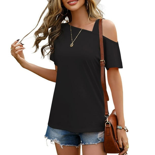 Top Casual Con Hombros Descubiertos Mujer Un Hombro Descubierto Una Camiseta Con Hombros Descubiertos Top Casual Con Un Hombro Descubierto Elaborado