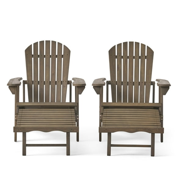 Kono Outdoor Acacia Wood Reclining Adirondack Chair with Footrest, Set of 2, Gray