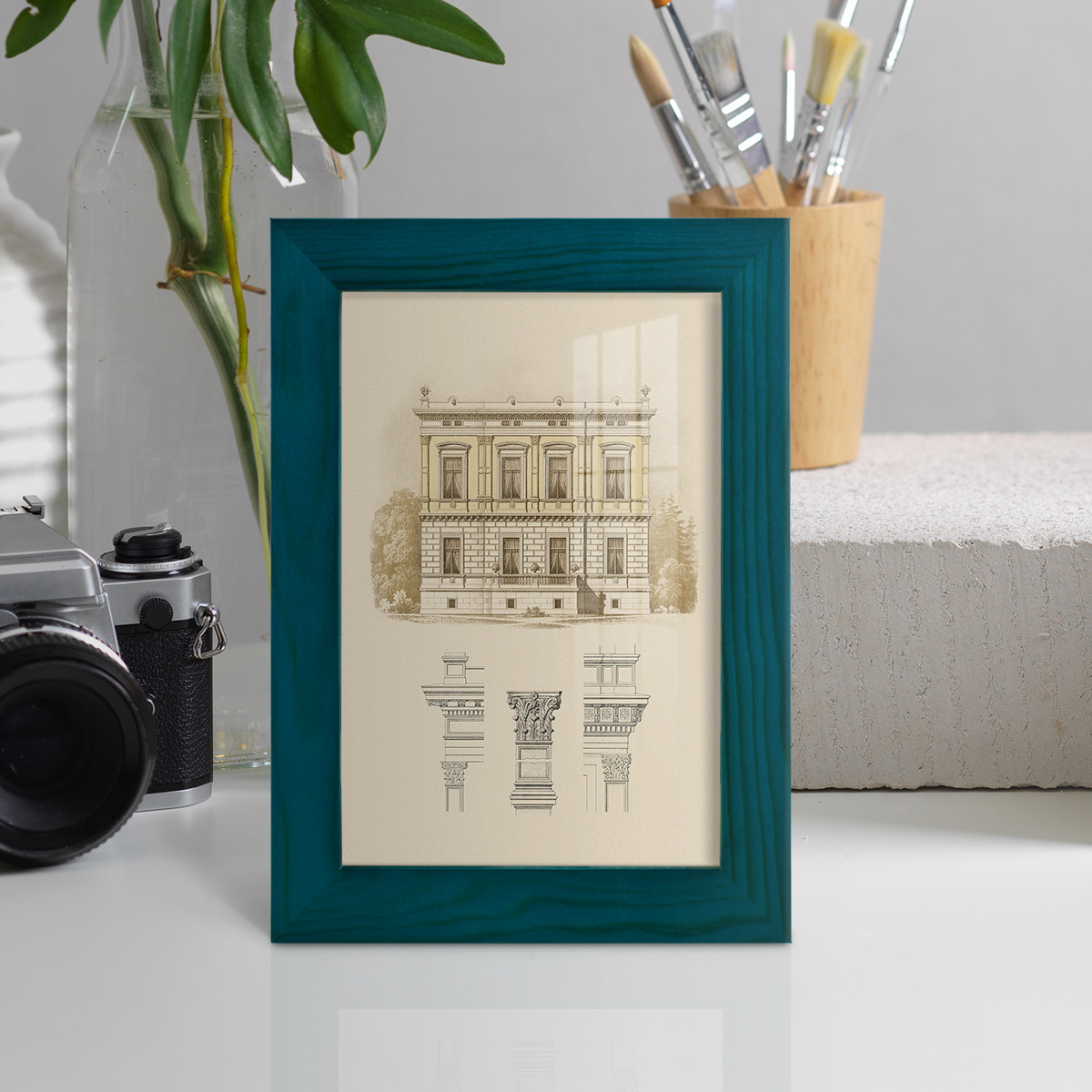 Estate & Plan IV -Framed Print w/glass-Ocean Blue