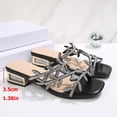 thumbnail image 5 of Glitter Slides for Women Elegant Rhinestone Slip on Low Heel Sandals Squared Open Toe Summer Slip on Dress Shoes for Party Prom Black Size 9, 5 of 9